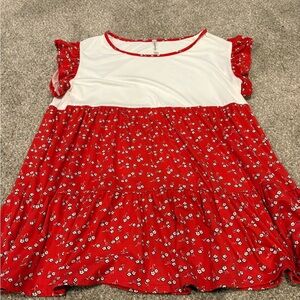 Emerald Red and White Floral Trim Top